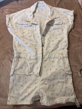 Celebrity Pink White Romper with Tiny Pink & Green Floral Print